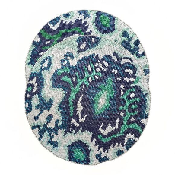 Kim Seybert Placemat Blue Paisley Of 3 Jeweled Glass Beads Sequins Elegant - Picture 2 of 3